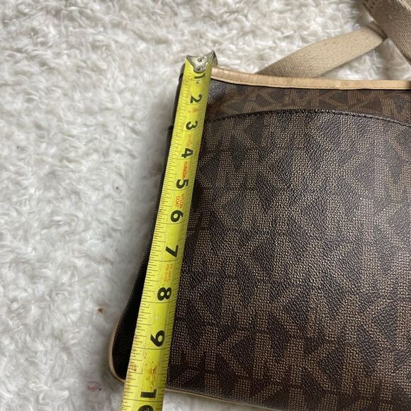 Michael Kors Monogram brown coated canvas tan leather trim small crossbo… - Picture 5 of 15